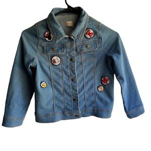 Disney Collection Tutu Couture Girls Denim Jacket Snap Buttons Sz 7/8 Patches